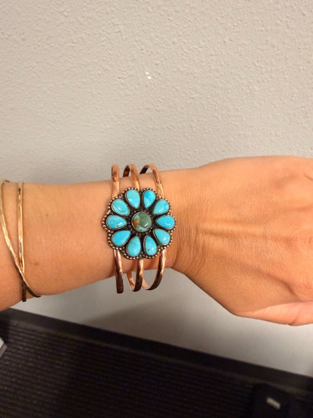 Mohave Turquoise Copper Flower Cuff Bracelet